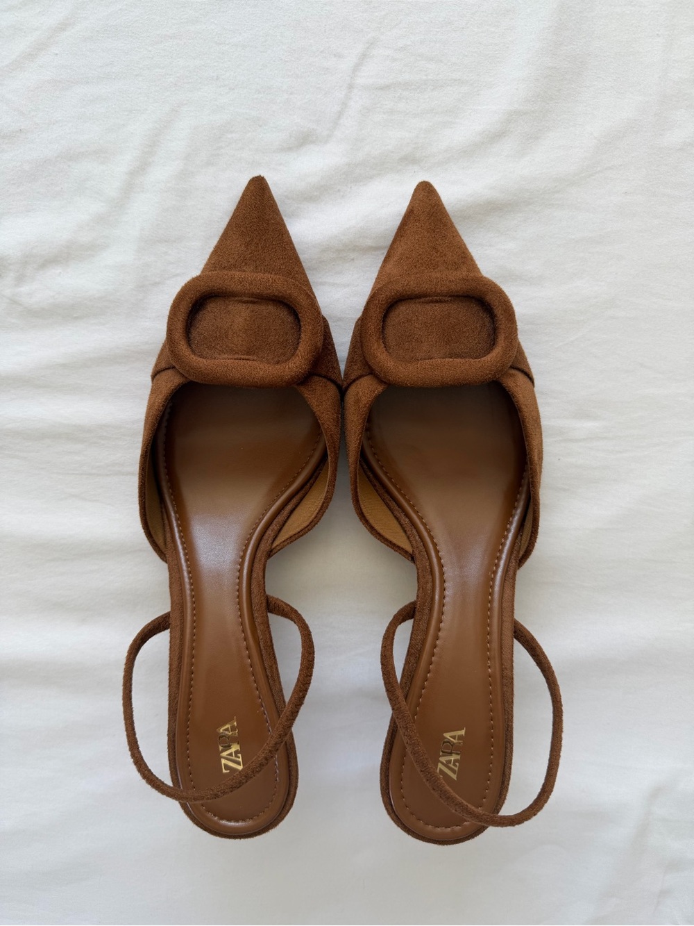 Zara Chestnut Pointed Slingback Mules with Buckle Accent